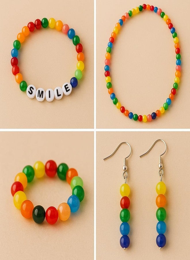 ambitieux Bracelet Making Craft Kit 12 Types of Colorful 400+ pcs of Plastic Beads with Elastic (Light 12 Moon with Evil Eye) - Image 2